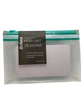Oxford Note Card Zip Pocket With 50 3"x5" Dot Grid Index Cards Writeable Label T